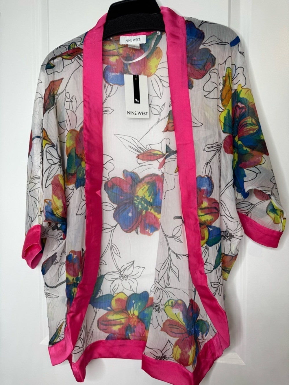 Nine West Multicolor Floral open-front Kimono cardigan w/ satin Accent summer